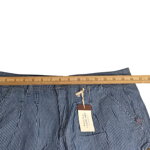 I Love H81 Denim Shorts Womens 29 Blue White Pinstripe Cuffed Roll Hem Pleated - Picture 8 of 13